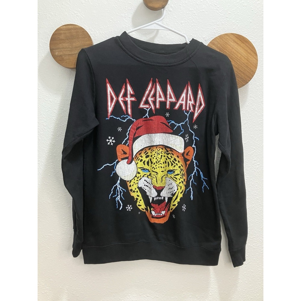 Women's Def Leppard Crewneck Holiday Sweatshirt Black Size Medium